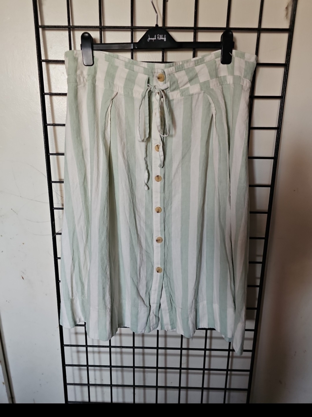 a new day Mint and White Striped Midi Skirt with Button Front